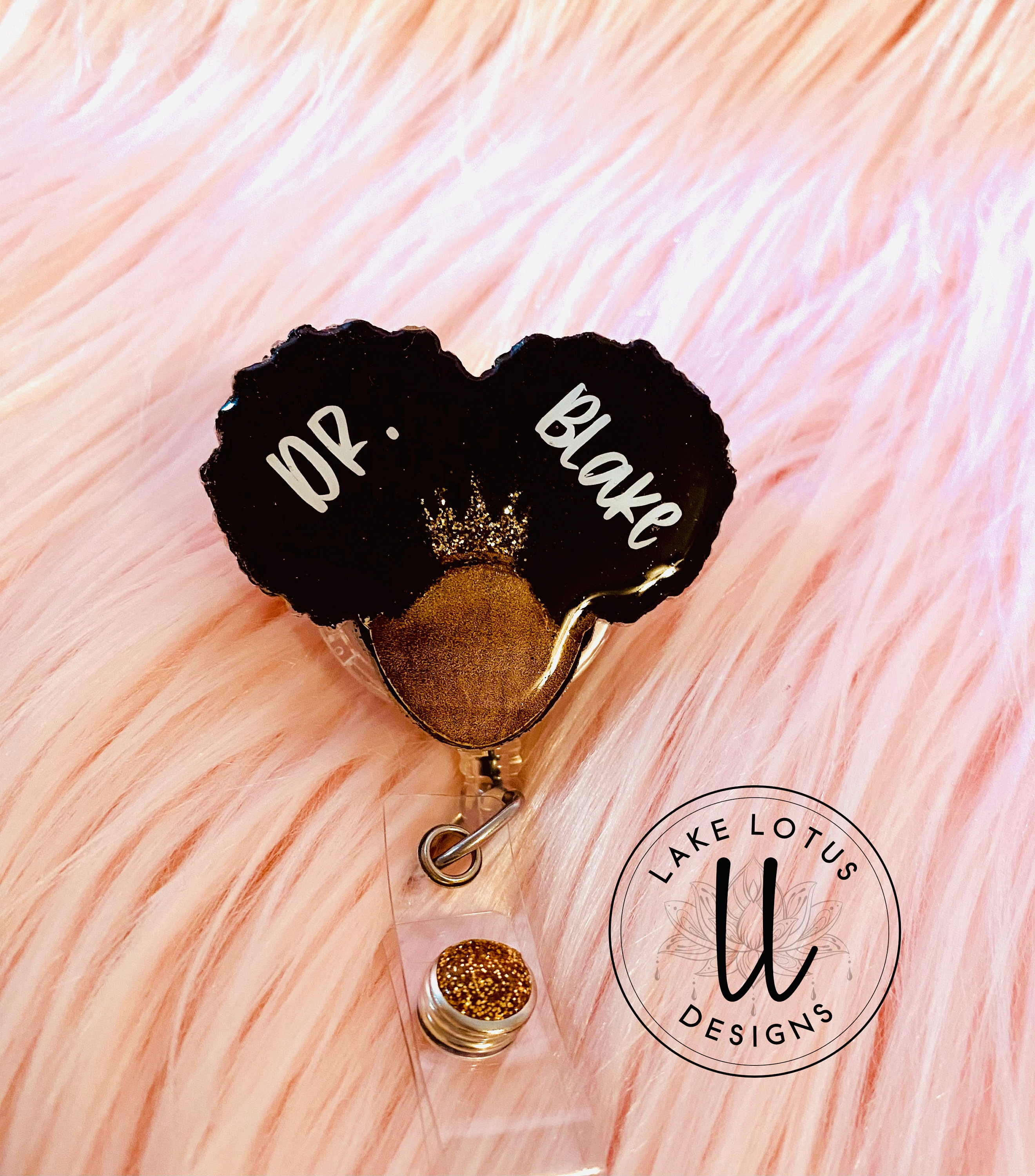 Afro Puff Girl Badge Reel with Epoxy Resin Finish - Afrocentric Nurse Badge Reel