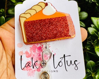 Pumpkin Pie Badge Reel - Retractable Swivel Clip - Glitter Vinyl - Fall Badge Holder