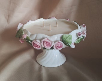 Vintage upcycled candle | Rose stemmed bowl | Rose Garden scented