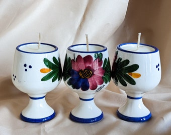 Vintage upcycled candle | Three egg cup tea lights | Rose & Peony scented