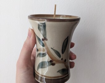 Vintage upcycled candle | Hand painted bamboo design cup | Basil scented