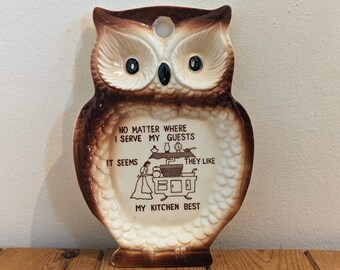 Vintage 1970s Owl Wall Decoration Spoon Rest | Retro Kitchen Decor