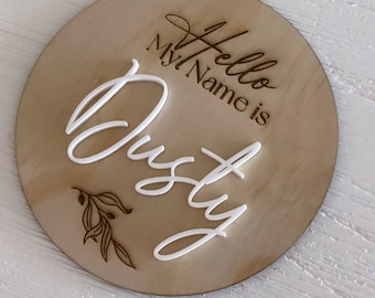 Hello World My name is.. Wooden Plaque | Newborn announcement Sign - Name plaque for birth announcement - Timber Hello World Sign