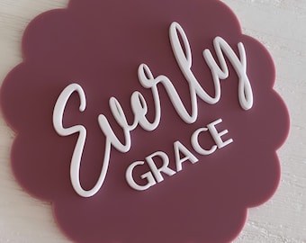 Double Acrylic Baby Name Scallop Plaque | Acrylic Name Plaque | Kids Name Plaque | Kids Name Sign | Layered Name Sign | Kids Room Decor