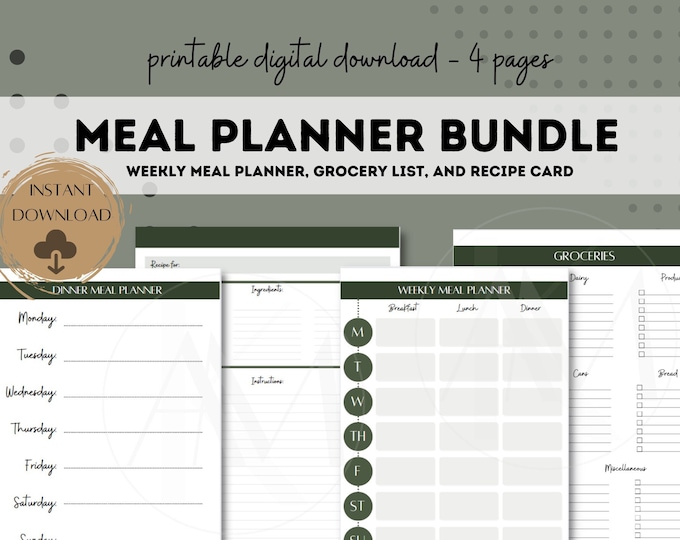 Meal Planner Kit Digital Download, Meal Plan Calendar, Grocery List ...