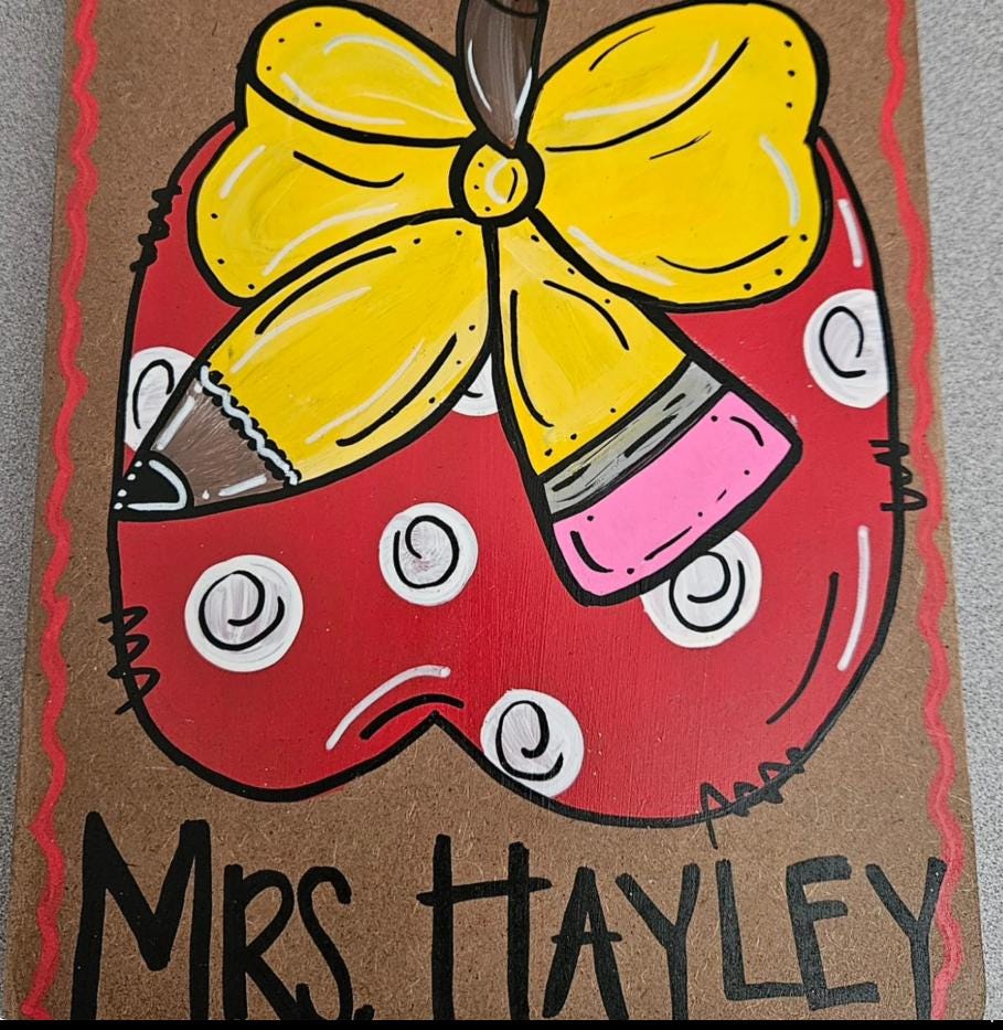 presse-papiers peint | Pomme avec noeud crayon | Enseignant