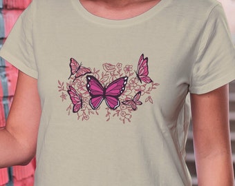 Butterflies and Flowers T-Shirt - Gift for Her