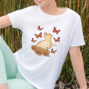 Cat with Butterflies T-Shirt - Gift for Her
