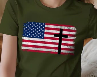 American Flag Christian Cross T-Shirt: Patriotic Faith Tee