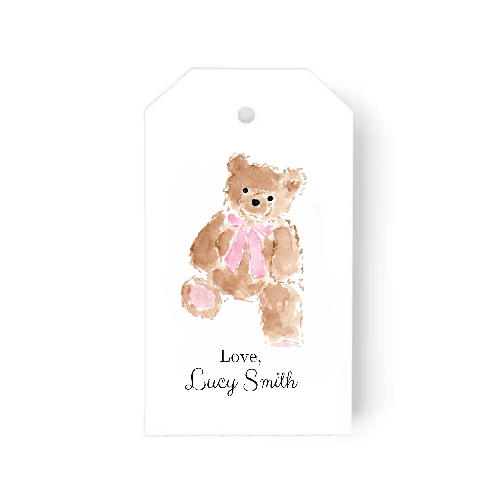 Personalized Gift Tags, Gift Labels, Custom Gift Tags, Set of Gift Tags, Custom Children Gift Tags, Watercolor Pink Teddy Bear Gift Tag