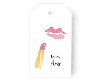 Custom Gift Tags: Personalized Watercolor Lips and Lipstick