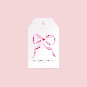 Custom Gift Tags: Personalized Watercolor Pink Bow