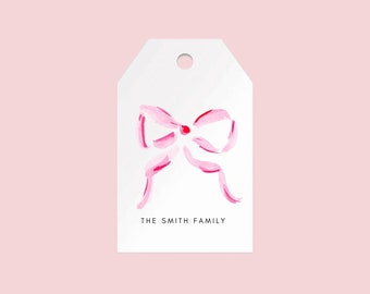 Custom Gift Tags: Personalized Watercolor Pink Bow