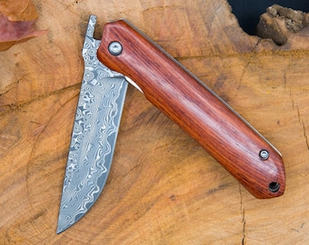 Pocket knife / knife / Damascus steel blade / Rosewood handle / Damascus steel / PRO00006161