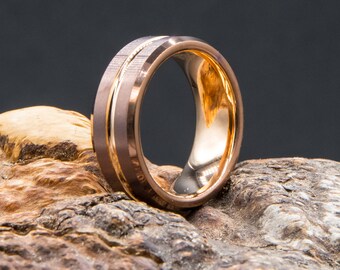 Ring aus Wolfram Stahl innen Kupfer glänzend außen Kupfer Violett gebürstet Herren Damen 8mm breit