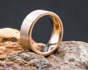 Ring aus Wolfram Stahl in Kupfer Farbe gebürstet Herren Damen 8mm breit