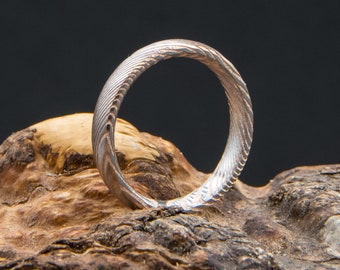 Rosé Ring aus geätztem Damaststahl Bandring Herren Damen 4mm breit