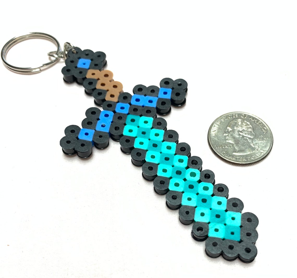 Minecraft Diamond Sword Keychain Etsy