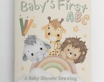 Baby's First ABC-Babyparty-Gästebuch: Lassen Sie Ihre Gäste jedes Bild zeichnen – Malbuch, Aktivitätsbuch, Geschenkidee zur Babyparty