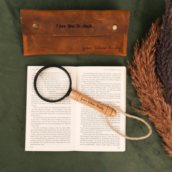 Personalized Magnifying Glass With Wood Handle, Engraved Magnifying Glass With Leather Case, Custom Handheld Reading Magnifier