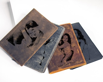 Personalized Leather Journal,Engraved Photo Gift,Custom Photo Leather Notebook,Engraved Handwriting Journal,Customized Picture Leather Diary