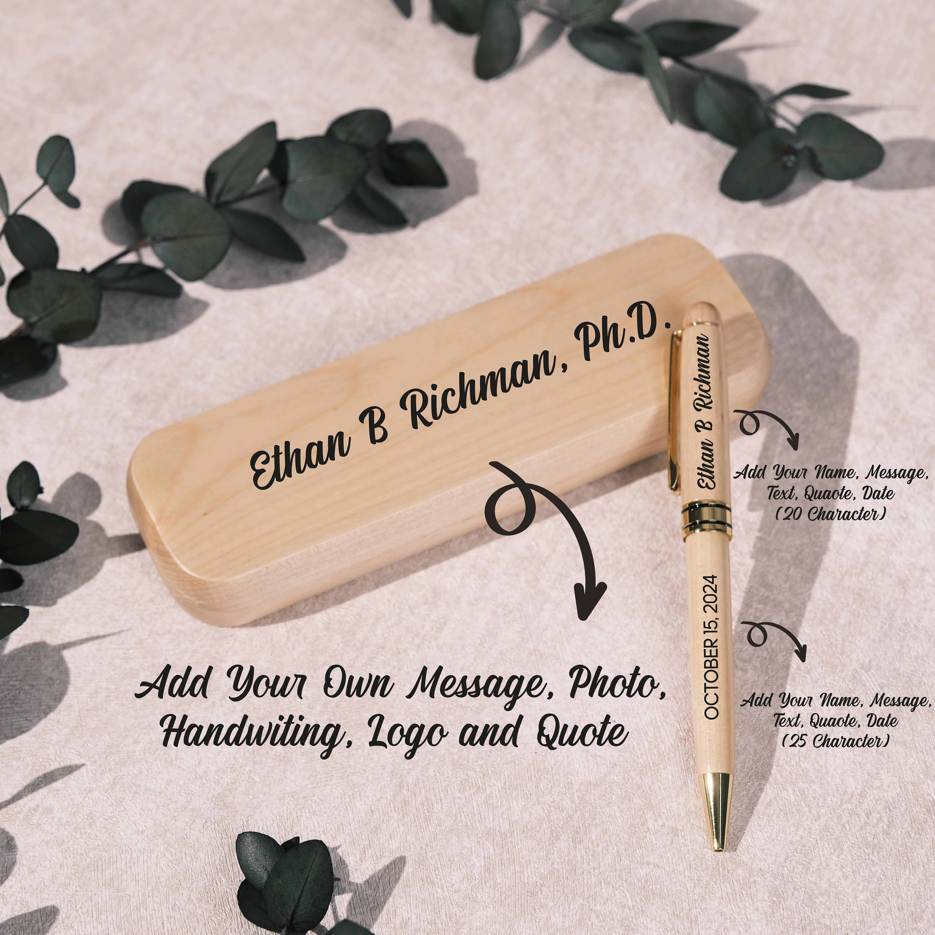 Personalized Wood Pen Set, Custom Engraved Wooden Ballpoint Pen Box ...