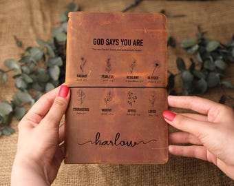 Personalized Leather Bible Verse Journal, Christian Gift, God Says You Are Bible Verse Journal, Refillable Journal