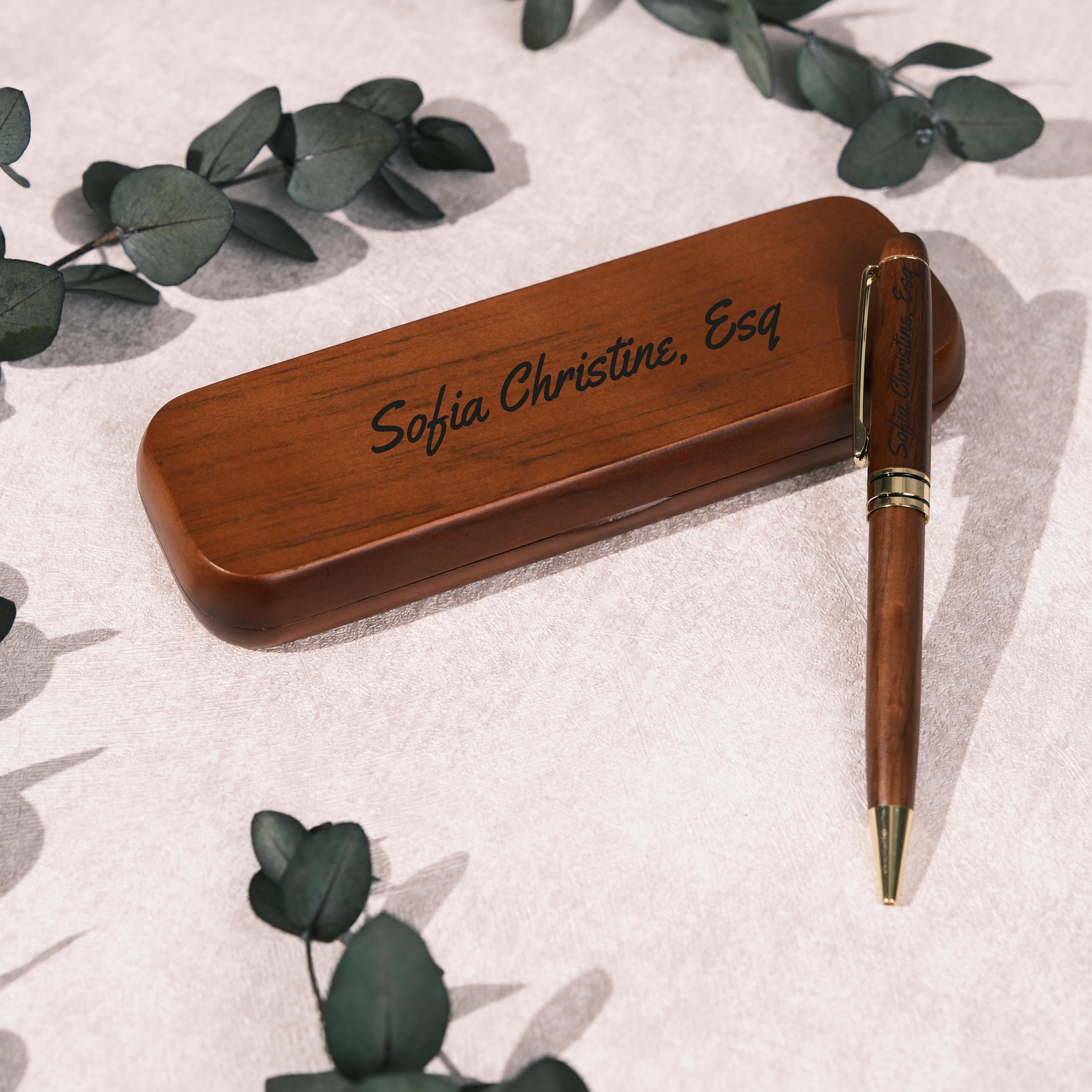 Personalized Wood Pen Set, Custom Engraved Wooden Ballpoint Pen Box ...