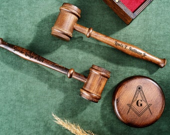 Personalized Masonic Gavel and Sound Block With Wood Box,Freemason Past Master Worshipful,Master Senior Warden, Lions Club,Lawyer Judge Gift