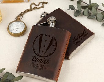 Personalized Leather Flask,Custom Engraved Hip Flask,Groomsman Flask,Wedding Gift for Him,Bridal Party Flask,Gifts for Wedding Party,BestMan
