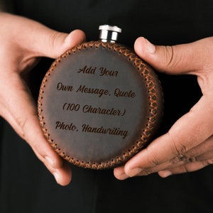Personalized Leather Flask,Leather Hip Flask,Leather Wrapped Flask With Photo, Groomsmen Gift,Handwriting Flask,Mountain Flask,Rustic Flask