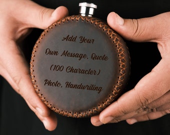 Personalized Leather Flask,Leather Hip Flask,Leather Wrapped Flask With Photo, Groomsmen Gift,Handwriting Flask,Mountain Flask,Rustic Flask