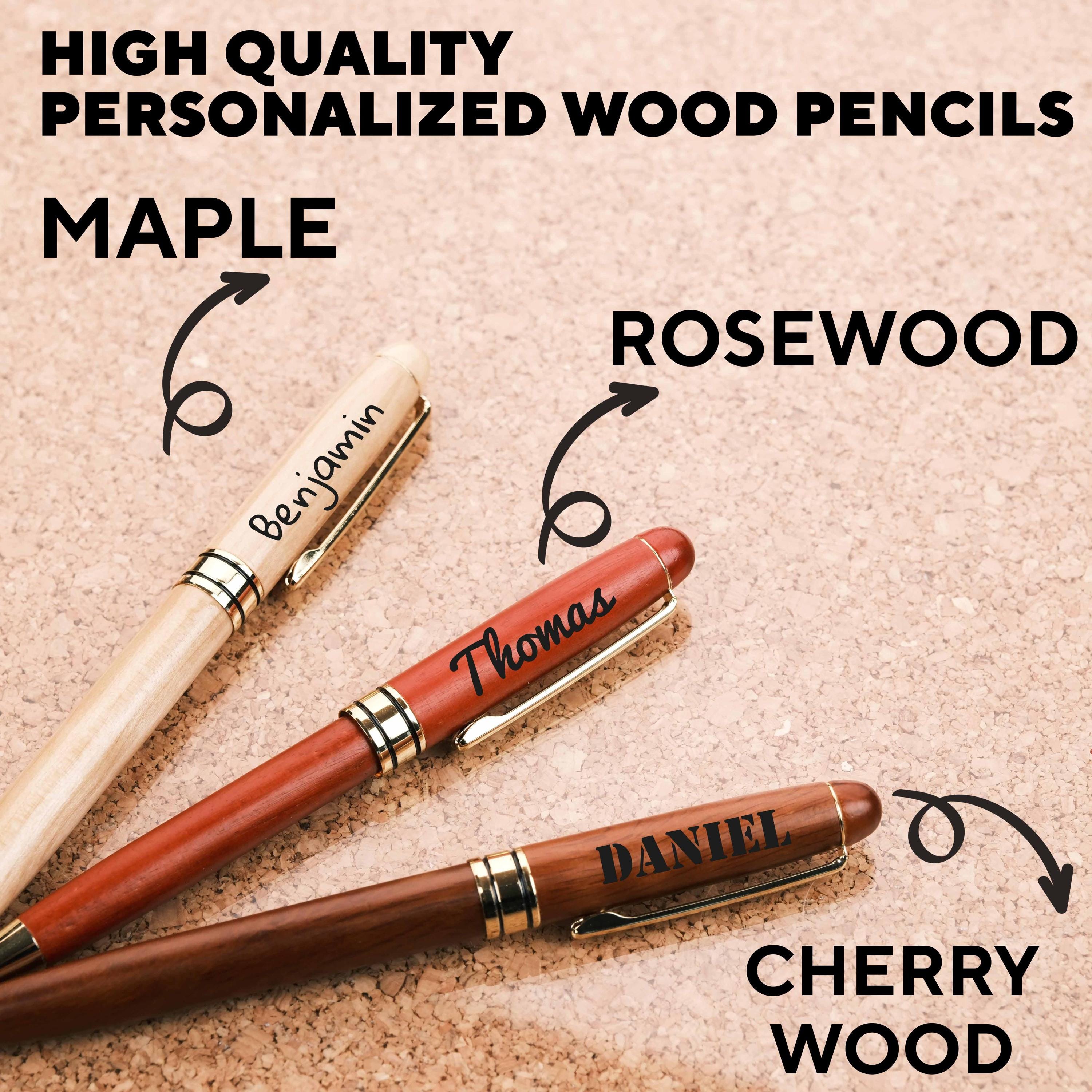 Personalized Wood Pen Set, Custom Engraved Wooden Ballpoint Pen Box ...