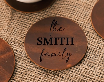 Personalized Leather Coasters,6 Leather Coasters Set, Drink Coaster,Custom Coaster,Leatherette Coasters,Coasters Set of 6,Leather Drink Mats