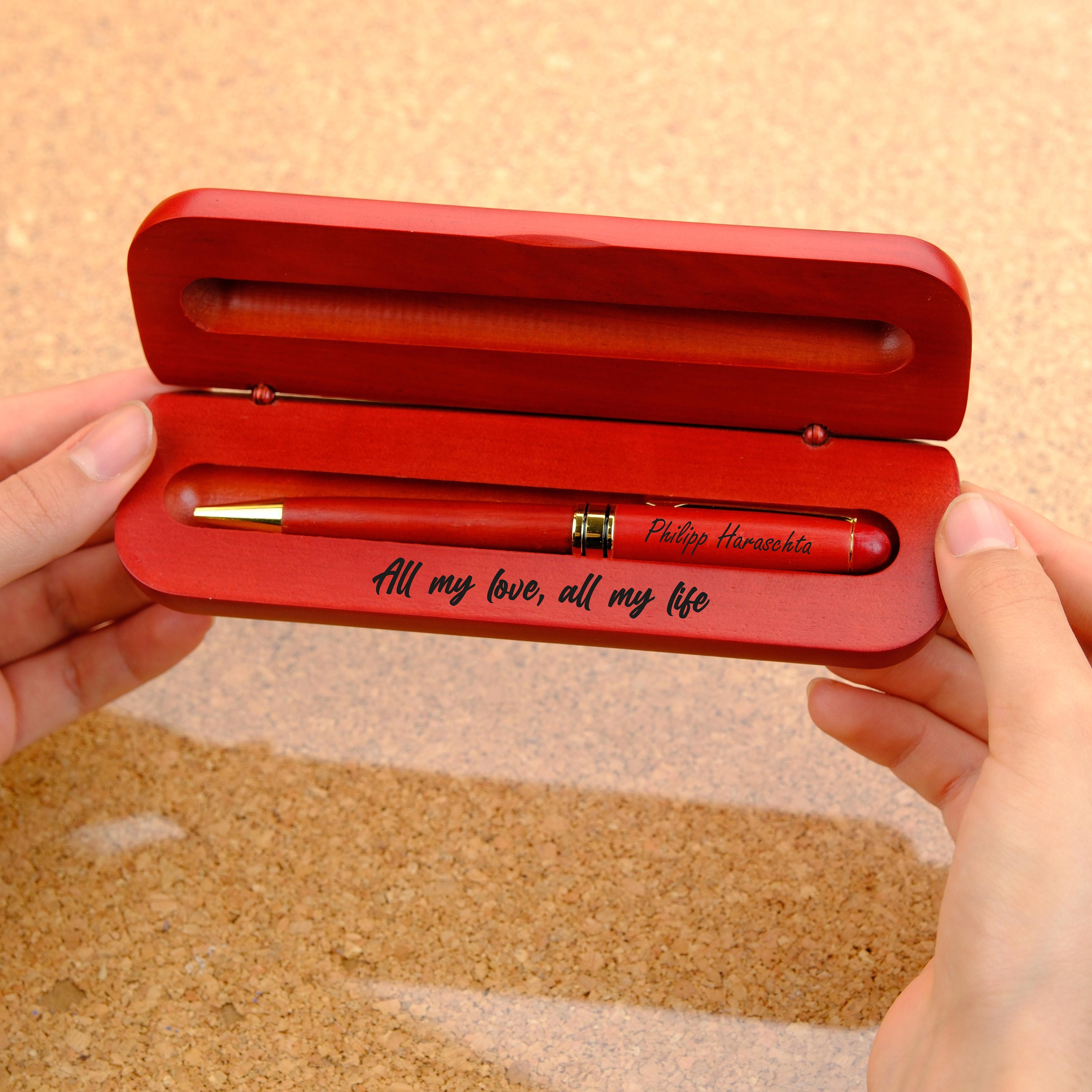 Personalized Wood Pen Set, Custom Engraved Wooden Ballpoint Pen Box ...