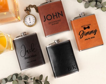 Groomsmen Gift, Personalized Leather Flask, Custom Engraved Hip Flask,Groomsman Flask, Wedding Gift for Him,Gifts for Wedding Party,Best Man