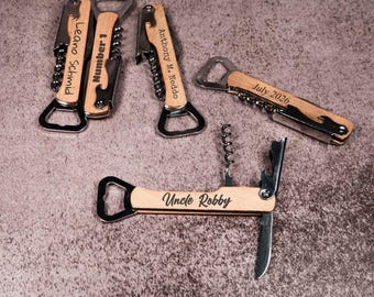 Personalized Wooden Bottle Openers, Groomsmen Wedding Gifts, Custom Wine Bottle Openers