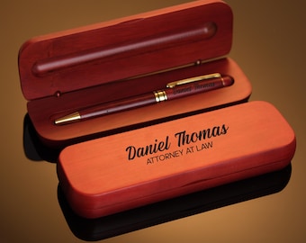 Personalized Wood Pen Set, Custom Engraved Wooden Ballpoint Pen Box, Wooden Pen with Pen Case, Engraved Wooden Pen, Wedding Officiant Gift