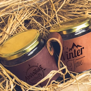 Personalized Leather Mug, Custom Leather Mason Jar Sleeve with Handle, Camping Mug,Travel Mug,Outdoor Mug,Travelers Gifts,Father's Day Gift