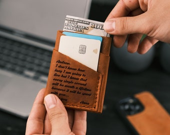 Personalized Slim Pocket Wallet, Minimalist Leather Card Holder, Custom Photo Wallet, Gift for Him, Boyfriend,Distressed Leather Cardholder
