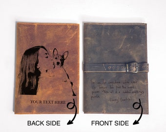 Custom Photo Leather Journal, Personalized Leather Refillable Notebook, Customized Picture Leather Diary,Trifold Leather Journal,Photo Gifts