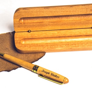 Personalized Wood Pen Set, Custom Engraved Wooden Ballpoint Pen Box, Wooden Pen with Pen Case, Corporate Gift, New Job Gift for Wood Lovers