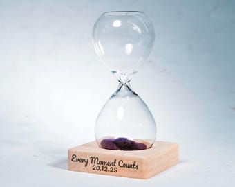 Custom Engraved Magnetic Sand Hourglass, Wooden Base, Anniversary Keepsake
