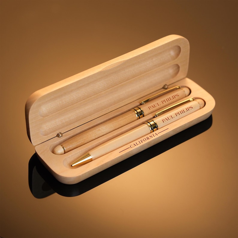 Personalized Engraved Wood Pen and Case, Customizable Ballpoint Pen ...