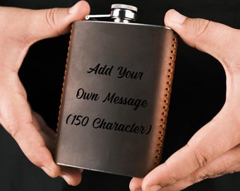 Personalized Leather Flask, Custom Photo Engraved Flask, Gift for Him, Groomsman Flask,Leather Wrapped Flask for Men,Hip Flask,Whiskey Flask
