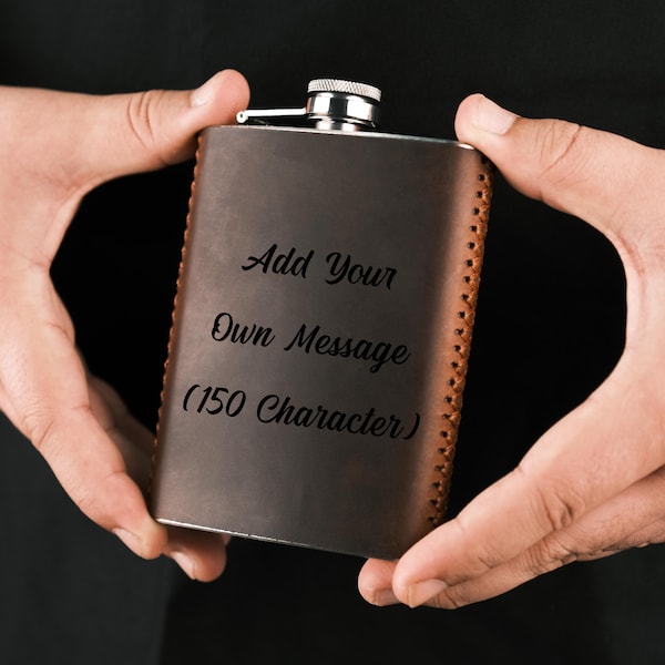 Personalized Leather Flask, Custom Photo Engraved Flask, Gift for Him, Groomsman Flask,Leather Wrapped Flask for Men,Hip Flask,Whiskey Flask