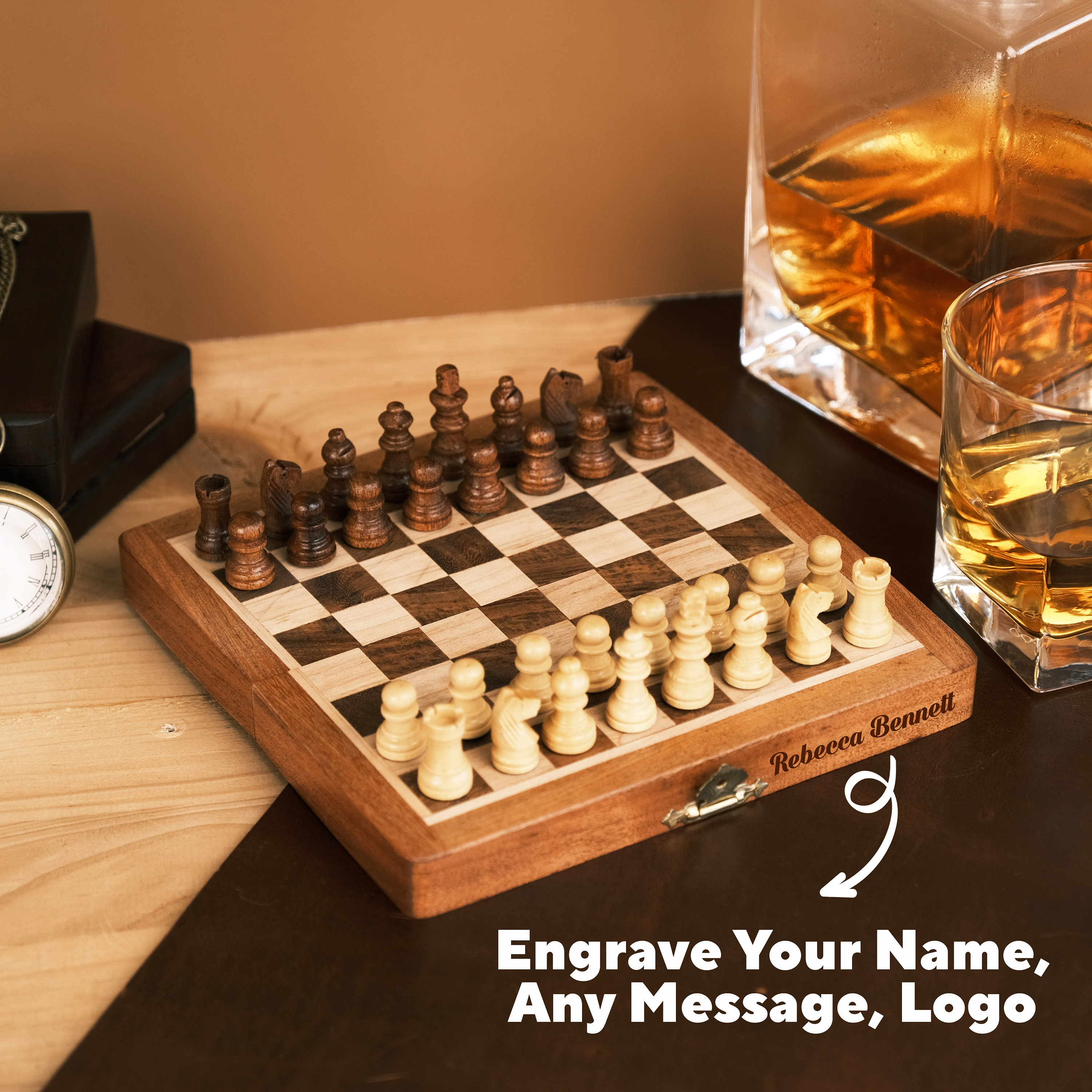 Set di scacchi magnetici pieghevoli in legno, fatto a mano, con scatola portaoggetti, gioco portatile di lusso per adulti e collezionisti