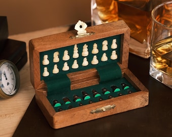 Handmade Wooden Chess Set, Travel-Friendly Magnetic Chess Sets, Portable Chess Game, Solid Wood Foldable Board, Chess Set With Storage