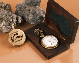 Personalized Pocket Watch With Chain, Custom Engraved Pocket Watch, Groomsmen Gifts, Pocket Watch With Wood Box, Gift For Him, Birthday Gift