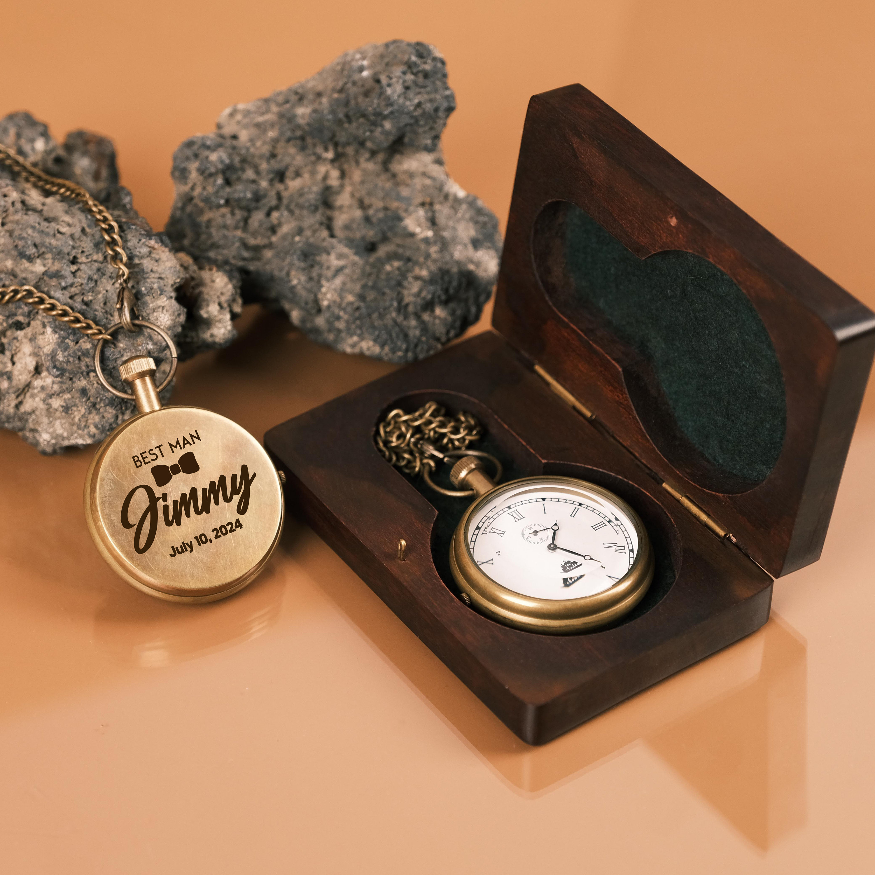 Personalized Pocket Watch With Chain, Custom Engraved Pocket Watch, Groomsmen Gifts, Pocket Watch With Wood Box, Gift For Him, Birthday Gift